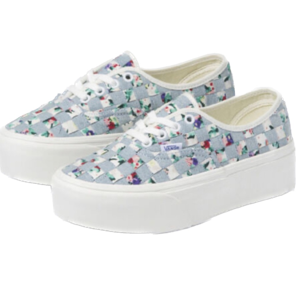 Vans authentic stac floral/multi checkered denim sneakers size 5.5